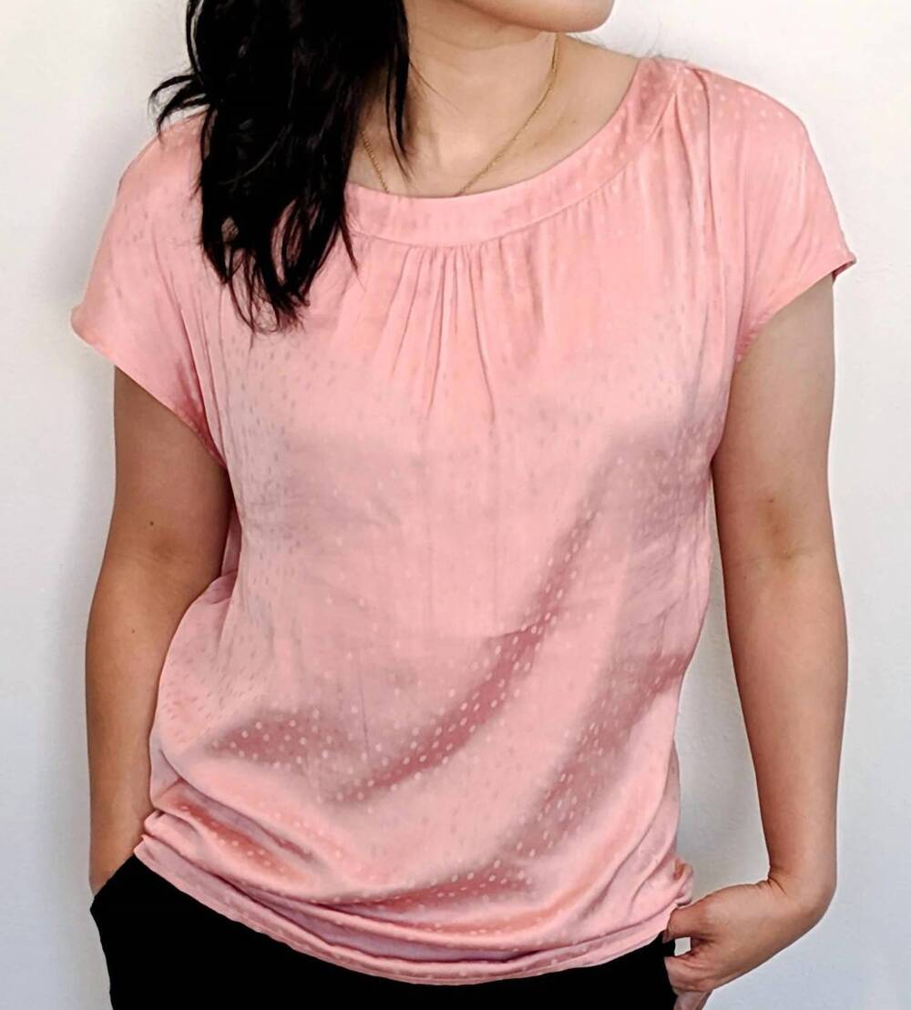 NEW ICHI ihchilla almond dot blouse in coral